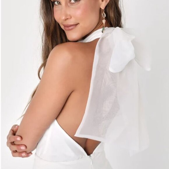 Lulus Glamorous Promise White Organza Halter Bodycon Midi Dress - Size M - Picture 4 of 4